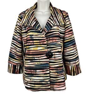 IC by Connie K Abstract Striped Jacket 3/4 Sleeve Textured Gold Black Lg Artsy